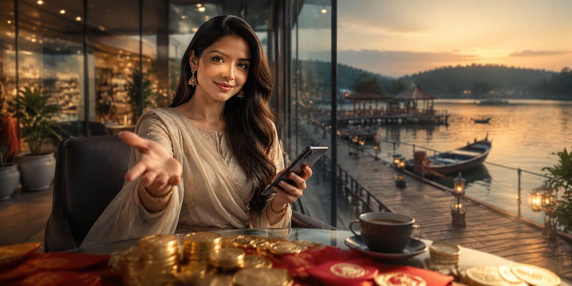 A Bangladeshi model receiving a bonus gift in a red envelope in Bandarban